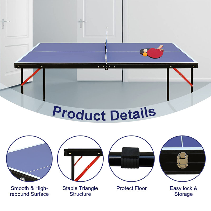 Sudzendf Blue Foldable Table Tennis Tables With 2-Paddles, Game Net And 3 Balls 2702w1902